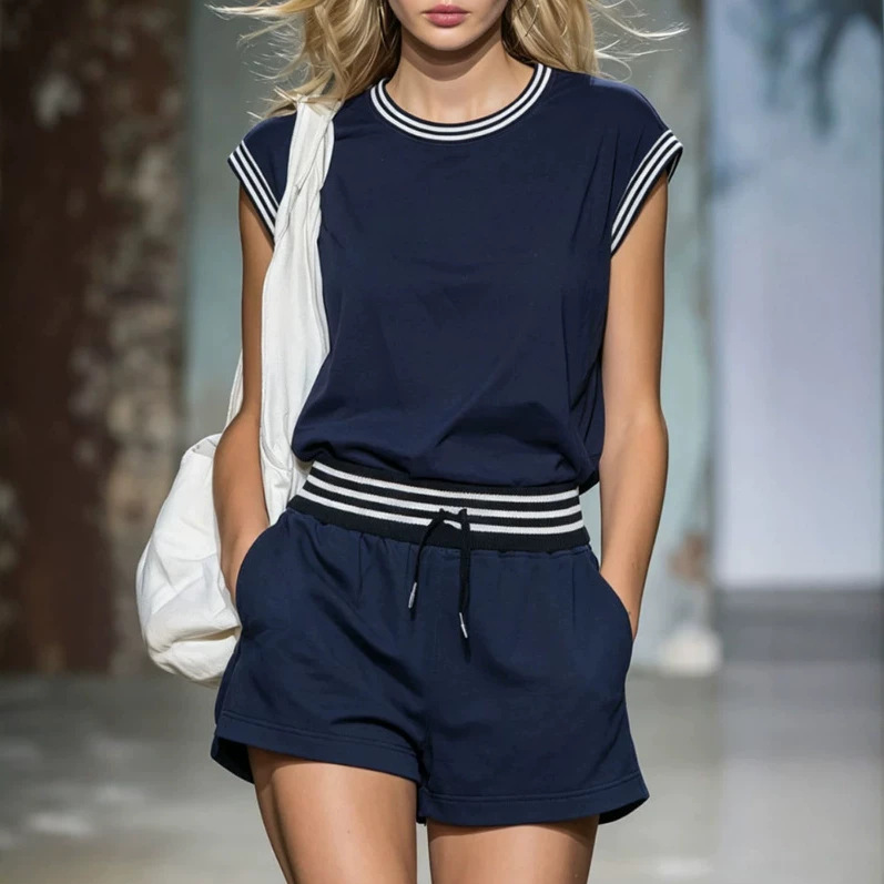 Colorblock Crewneck Sleeveless Top and Shorts Set