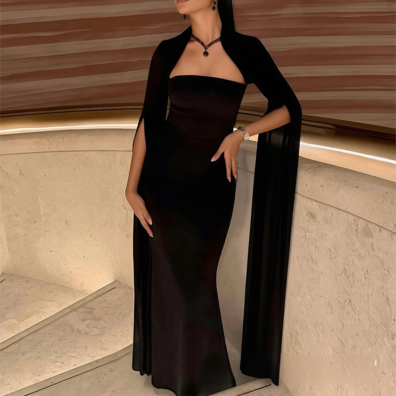 Women's Square Neck Long Sleeve Fitted Waist Dress