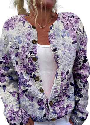 Women's Heart Print Button Cardigan Sweater