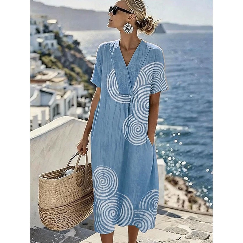 Women's Swirl Polka Dot Print Pleated Midi Dress