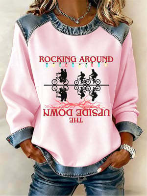 Women's Heart Polka Dot Letter Print Crewneck Sweatshirt