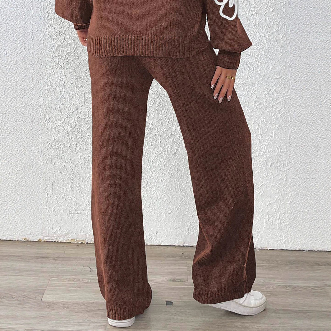 Women's High-Waist Straight-Leg Wide-Leg Knit Pants