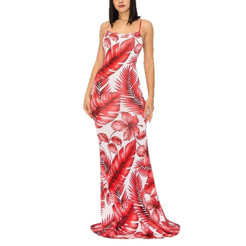 Women's Printed Spaghetti Strap Bodycon Midi Dress