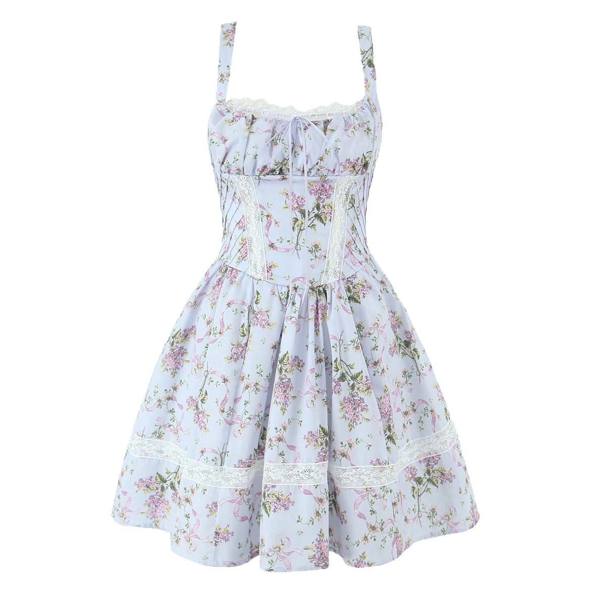 Women's Floral Print Backless Cami Puff Mini Dress