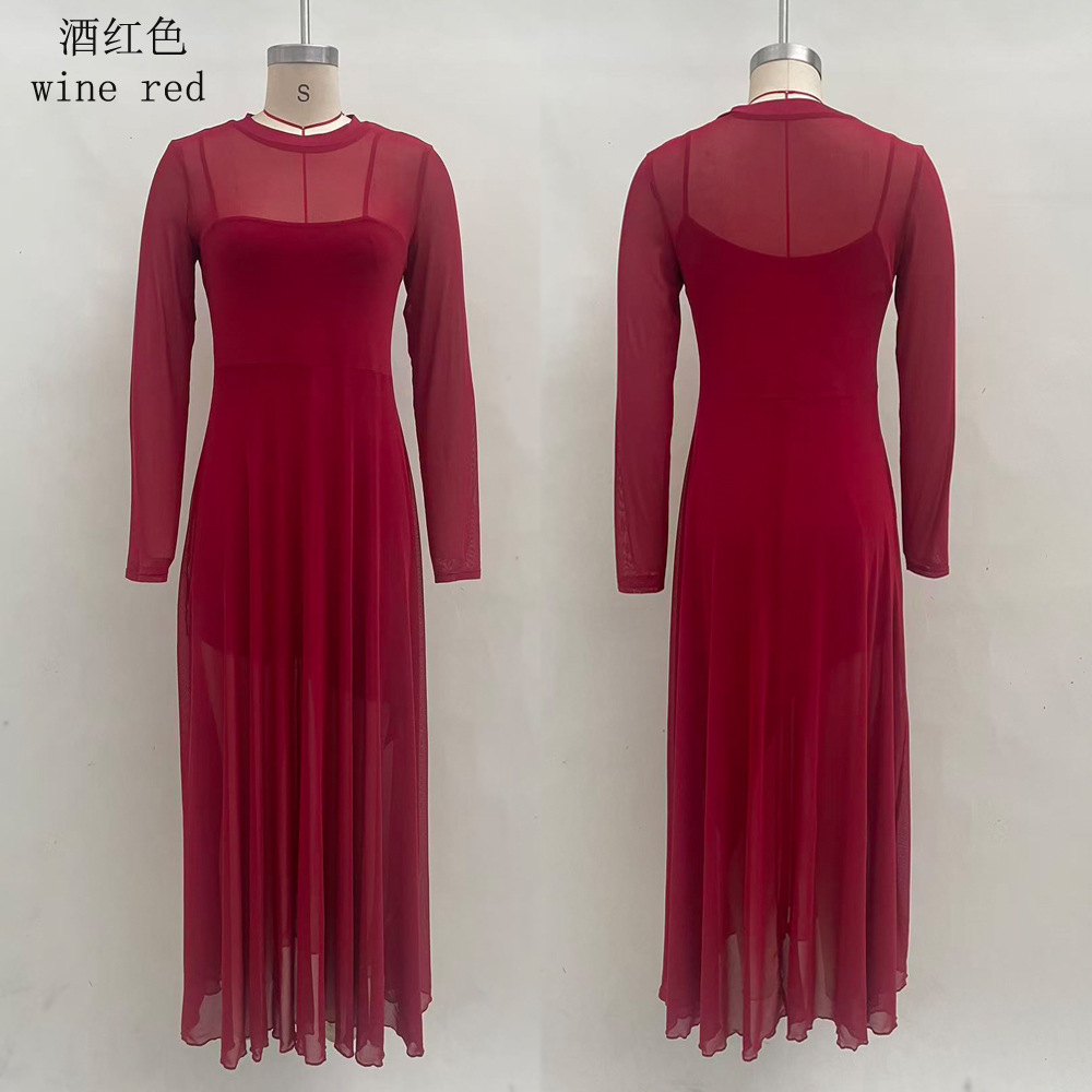 Elegant Patchwork Long Sleeve Mermaid Dress