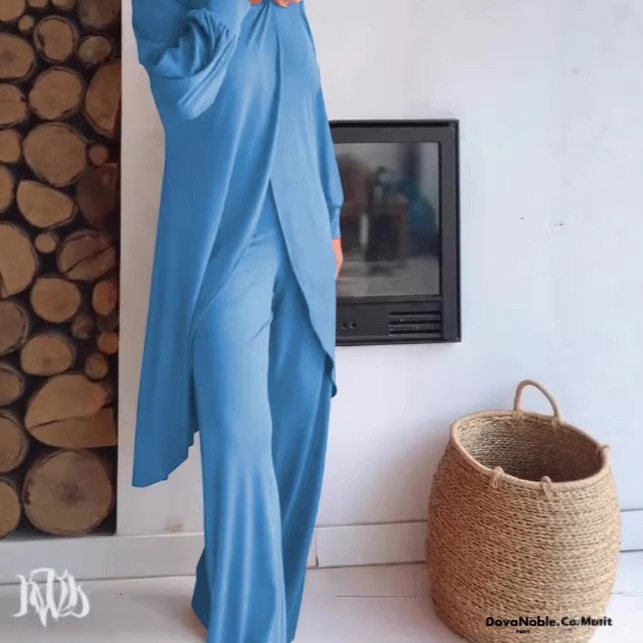 Women's Long Sleeve Asymmetric Wide-Leg Two-Piece Set Casual