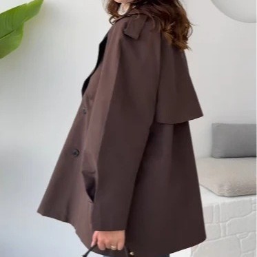 Women's Long Sleeve Solid Color Tie Button Windbreaker Trench Coat