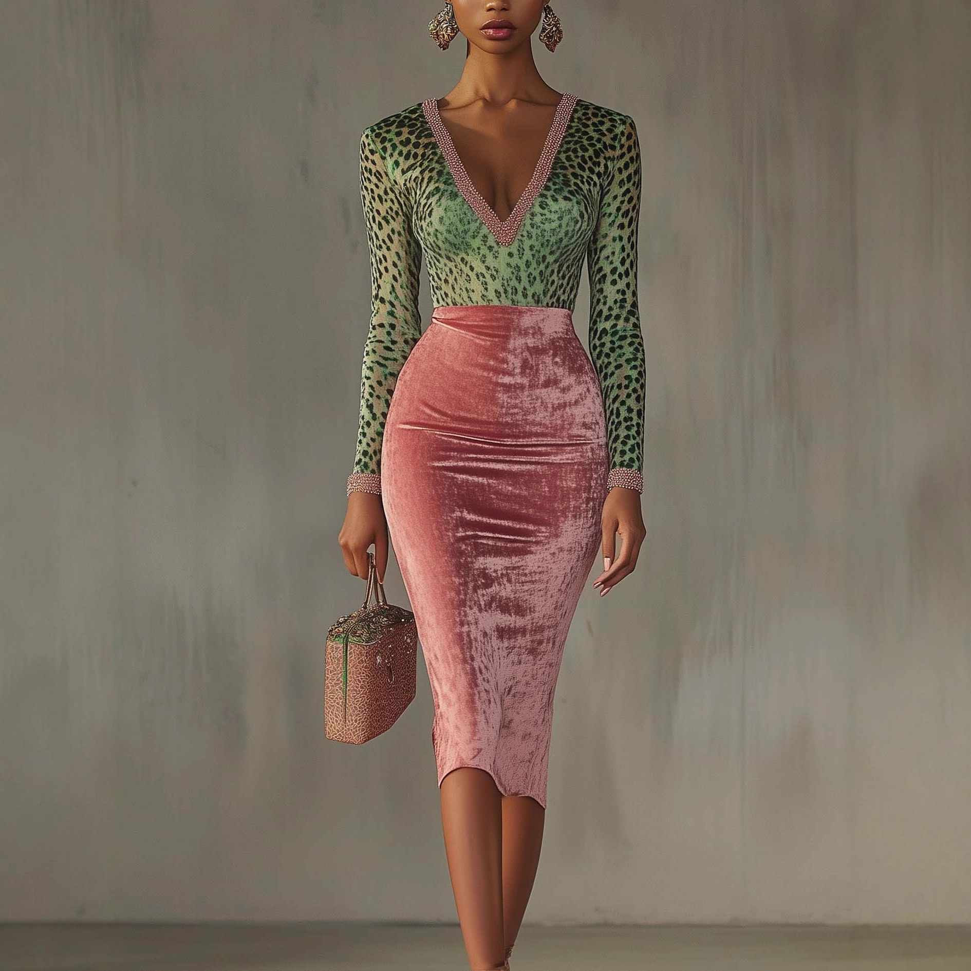 Glossy Stretch Velvet High-Waist Mermaid Bodycon Long Dress