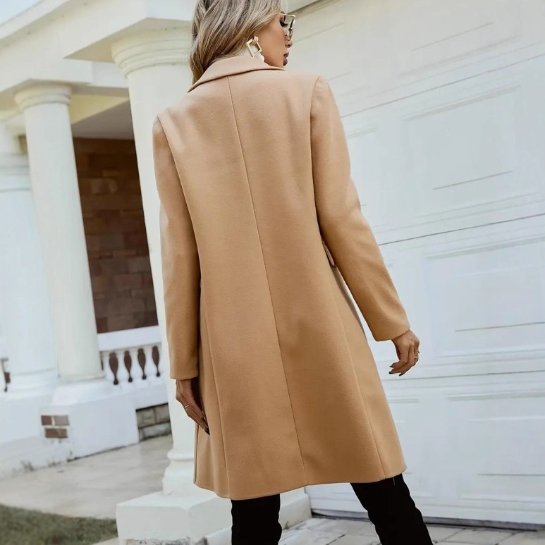 Women's Elegant Double-Breasted Wool-Blend Long Coat
