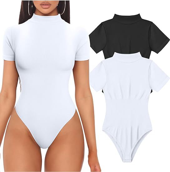 Women's Ribbed Mock Neck Short Sleeve Bodysuit