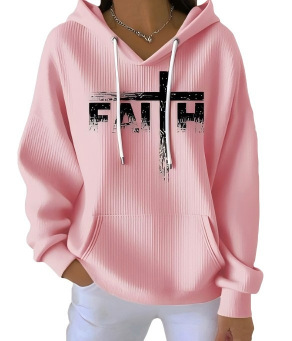 Women's Striped Hooded Long-Sleeve Sweatshirt with Cartoon Digital Print
