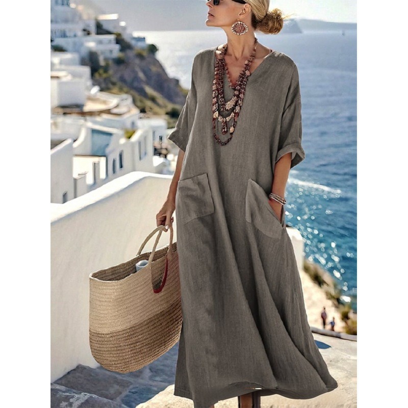 Women's Animal Print A-Line Midi Dress Long Sleeve Crew Neck Casual