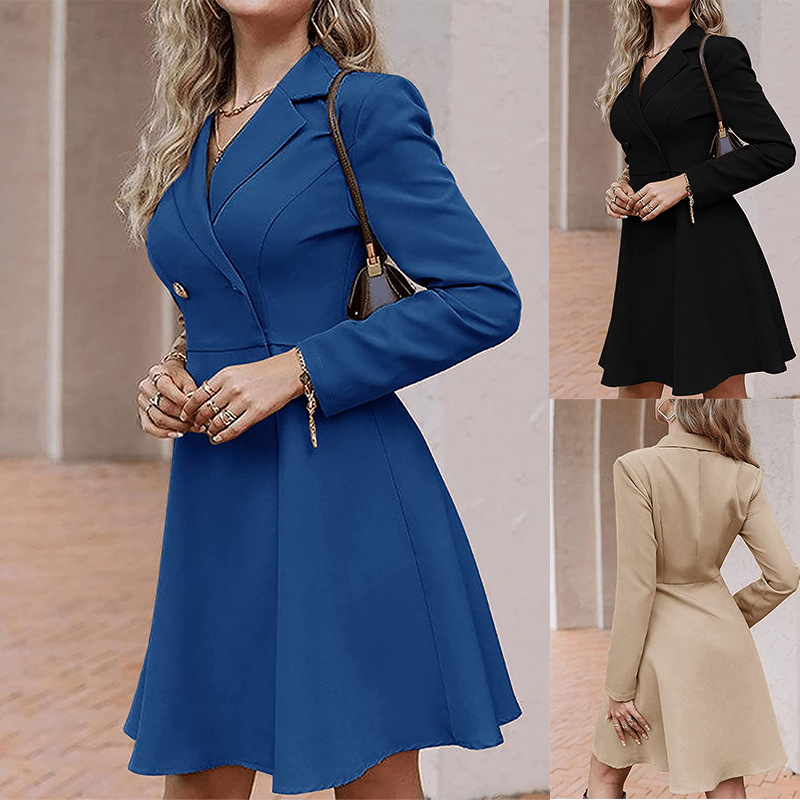 Women's Solid Color Double-Breasted Long-Sleeve Trench Coat