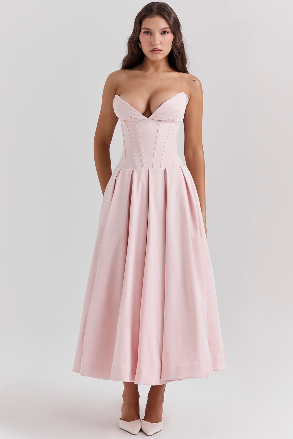 Women's Sleeveless Strapless Midi Dress Solid Color Slim Fit