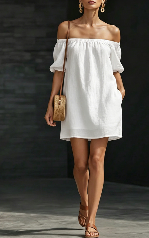 Women's Off-Shoulder One-Line Neck Solid Color Loose Dress