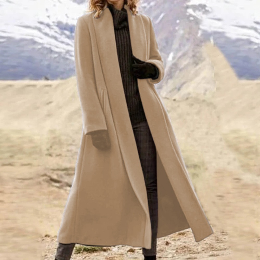 Women's Extra Long Wool Blend Coat Plus Size Casual Trench Coat