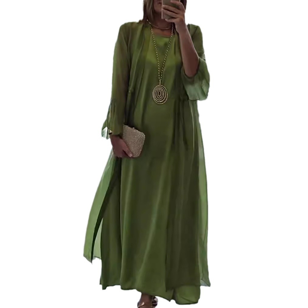 Elegant Solid Color Long Sleeve Dress Set for Women
