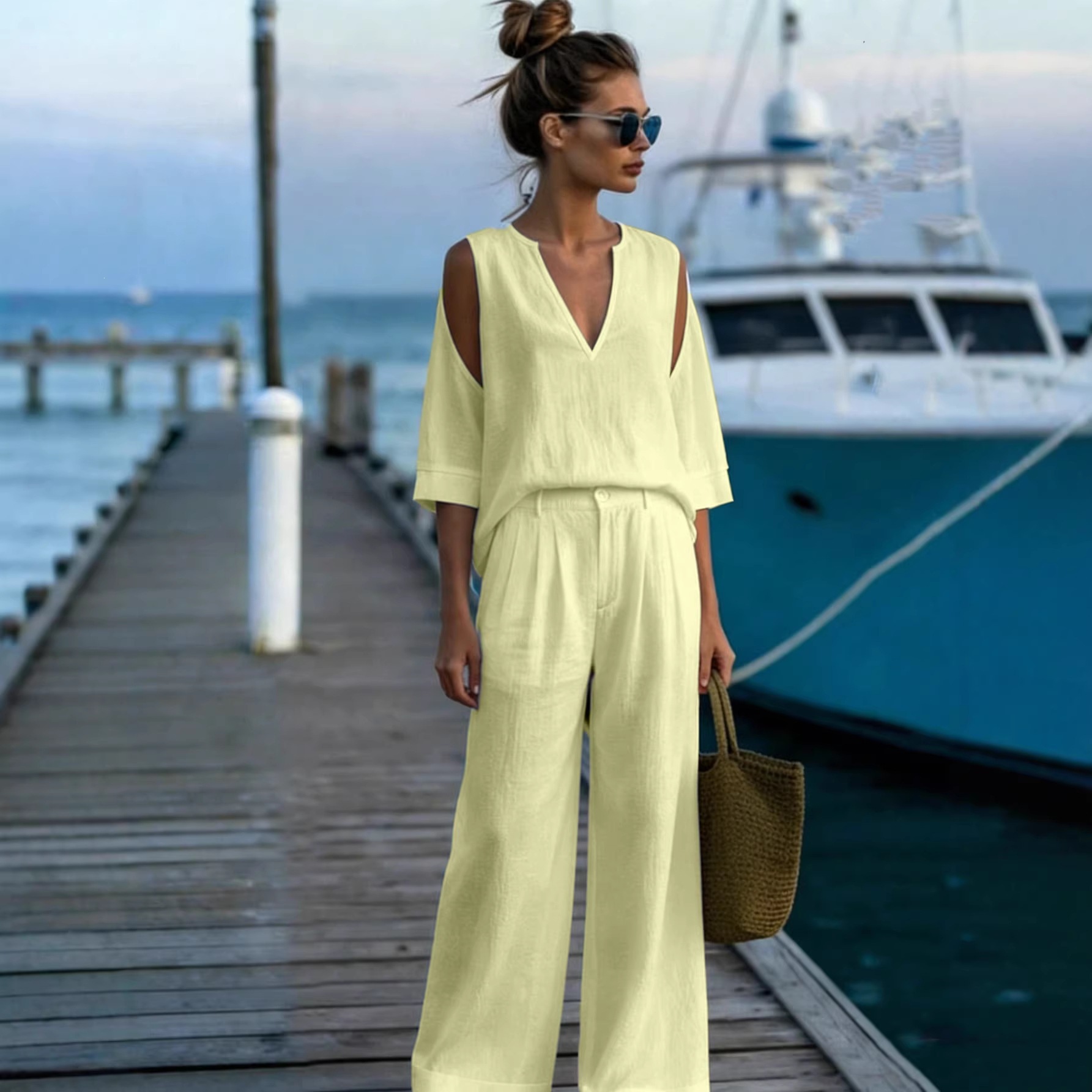 Women's Off-Shoulder Top and Pants Two-Piece Set
