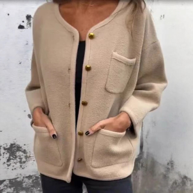 Women's Casual Round Neck Long Sleeve Wool Coat