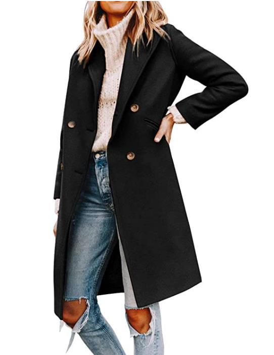 Women's Mid-Length Wool Coat Double-Breasted Slim Fit