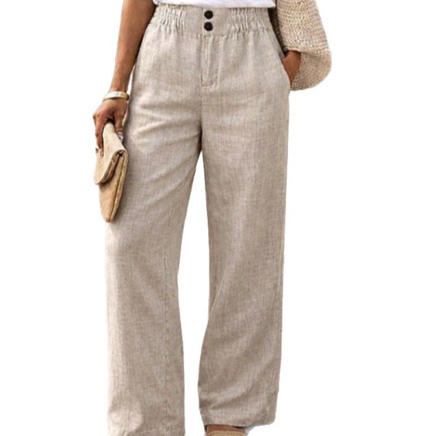Women's Boho Wide-Leg Pants Casual Comfortable Polyester-Cotton Blend