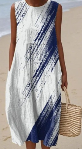 Sleeveless Floral Print Midi Dress Round Neck Slim Fit Fresh Sweet Style