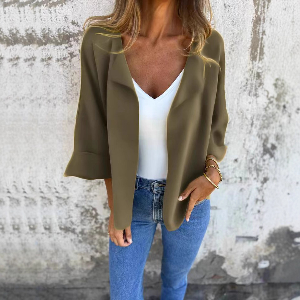 Women's Solid Color Lapel Long Sleeve Casual Cardigan Jacket