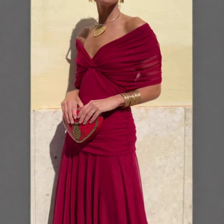 Women's One-Shoulder Chiffon Maxi Dress with Lining