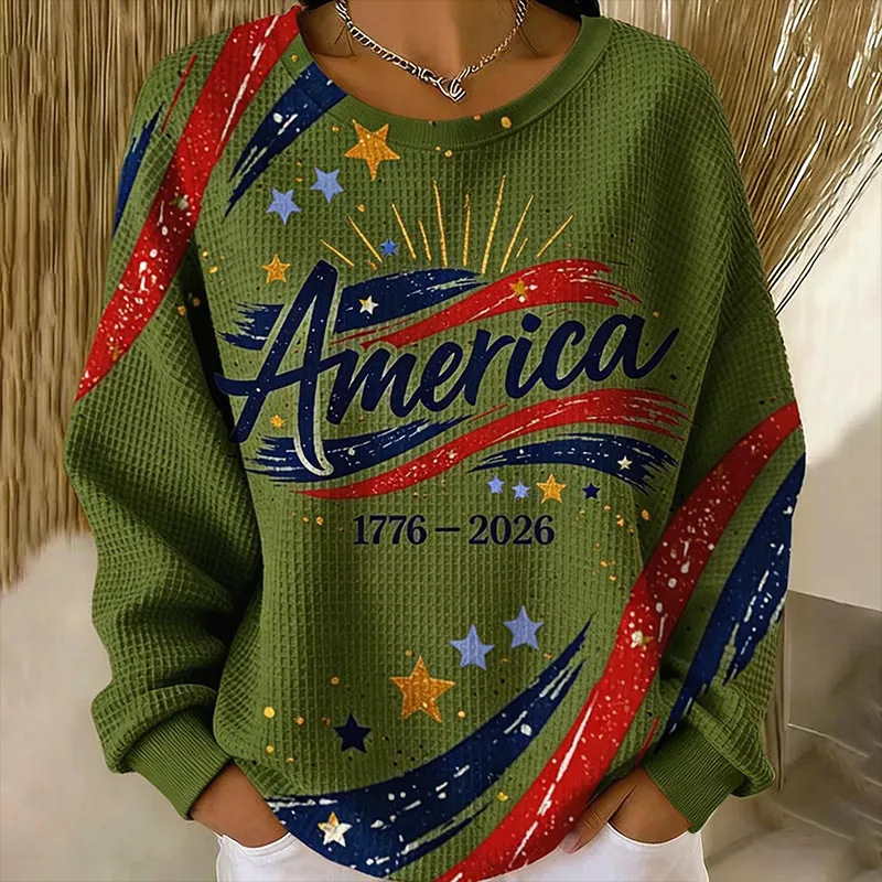 Women's USA America Anniversary Letter Print Sweatshirt