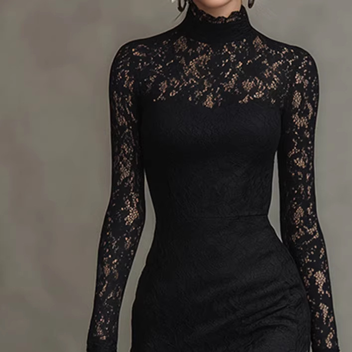 Elegant Black Stretch Lace Mermaid Long Dress
