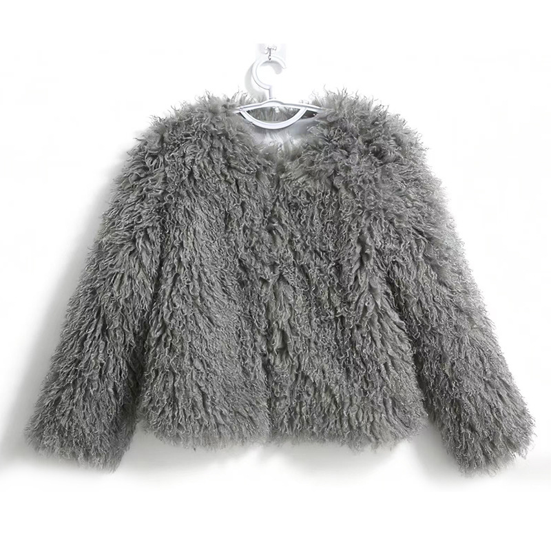 Faux Fur Coat Round Neck Wool-Like Fabric 7 Colors
