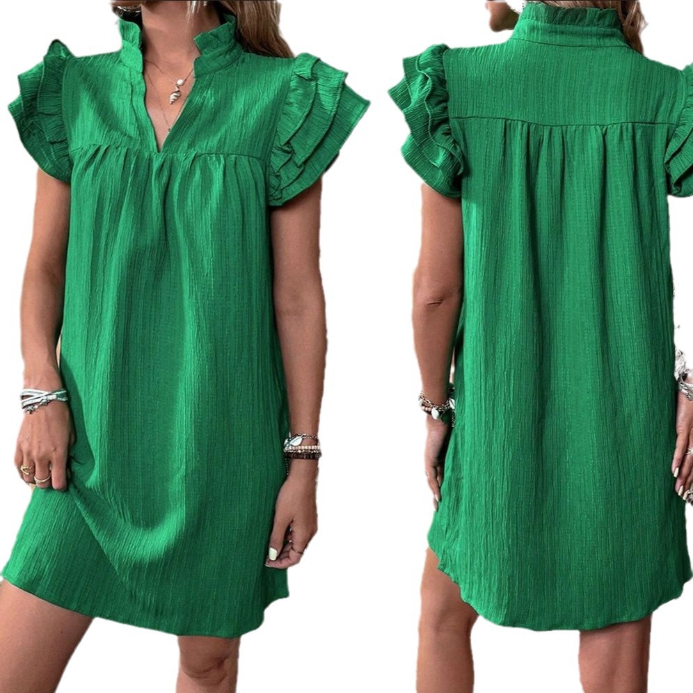 Women's Layered Ruffle Sleeve V-Neck Pullover Dress