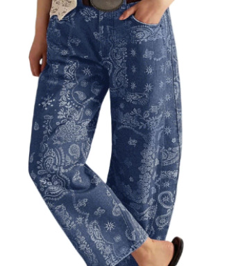 Women's Vintage Print Straight-Leg Casual Pants