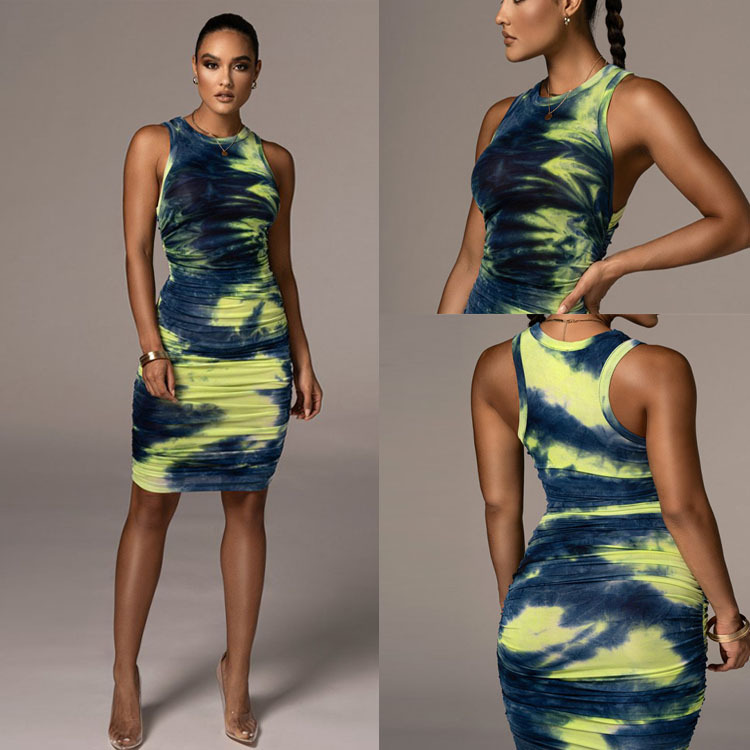 Sleeveless Printed Midi Bodycon Tank Dress