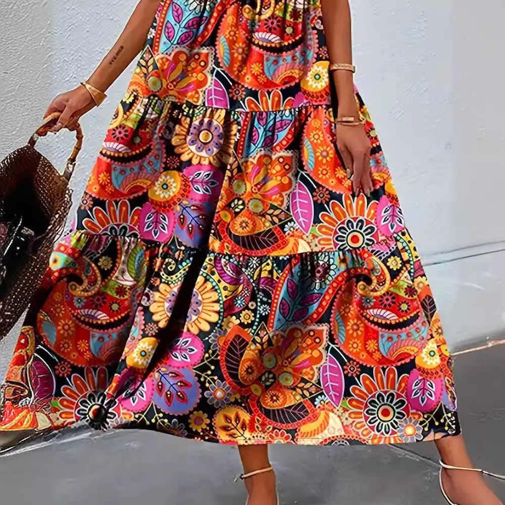 Floral Print V-Neck Sleeveless Maxi Dress