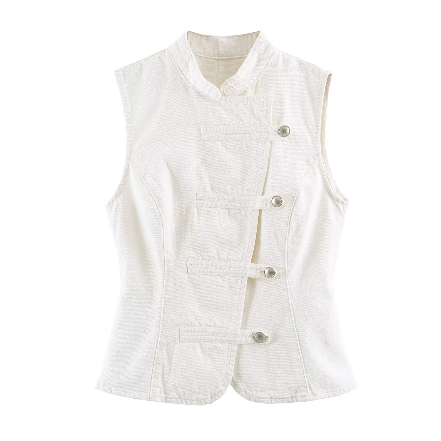 Women's Cropped Denim Vest Sleeveless Slim Fit Button-Up