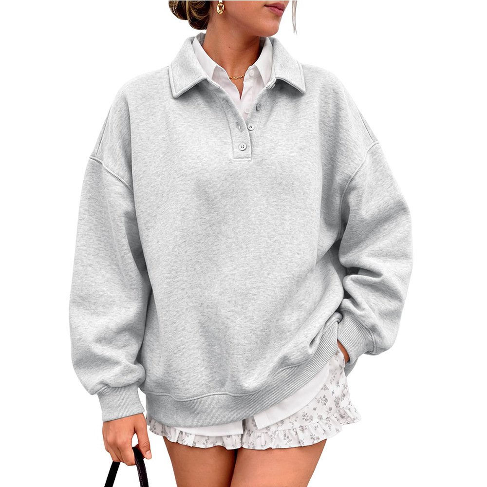 Women's Fleece-Lined Polo Neck Pullover Sweatshirt
