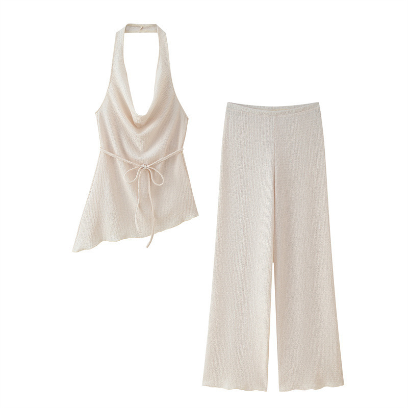 Women's Asymmetrical Halter Top and Pants Set