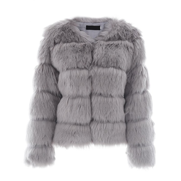 Women's Faux Fox Fur Short Coat Long Sleeve