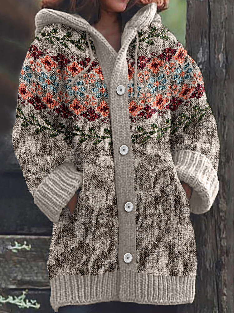 Women's Colorful Animal Print Hooded Button Cardigan Sweater