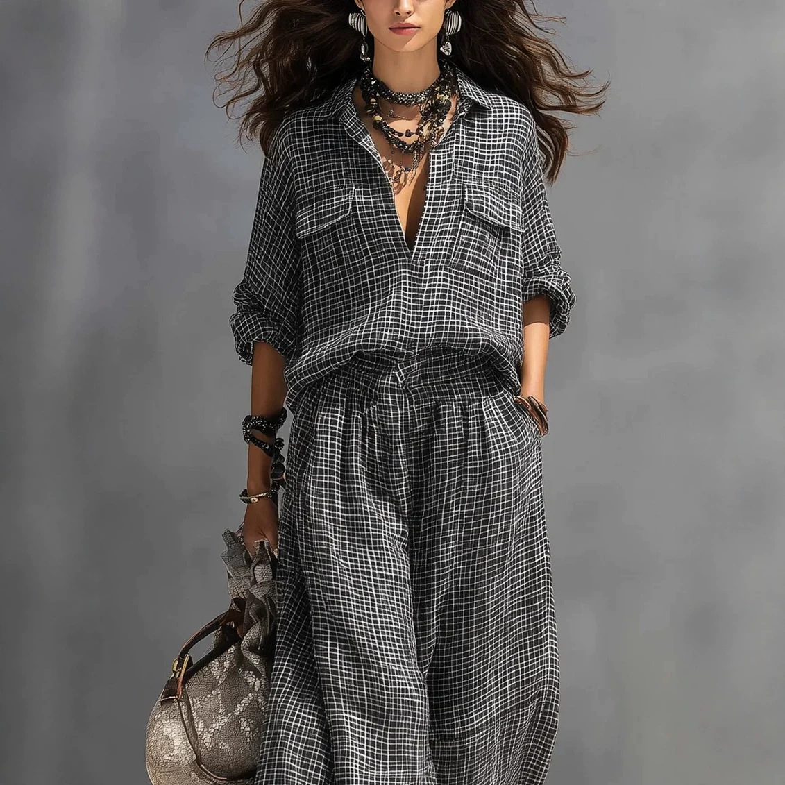 Floral Print Wide-Leg Two-Piece Set with V-Neck and High Waist