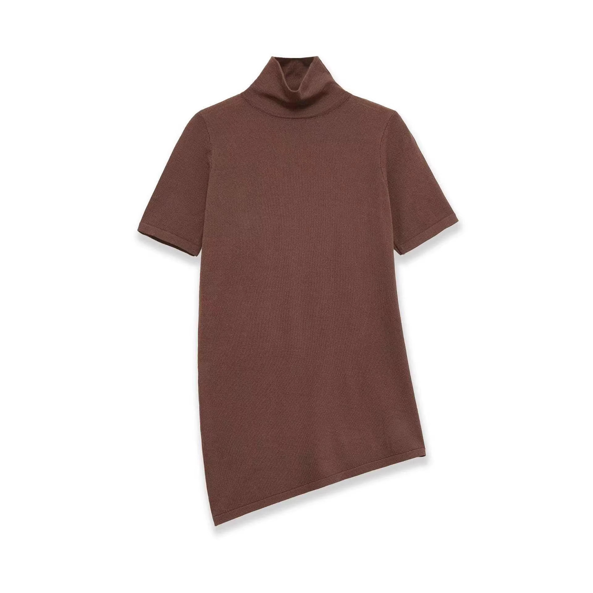 Women's Retro High Neck Short Sleeve Knit Top