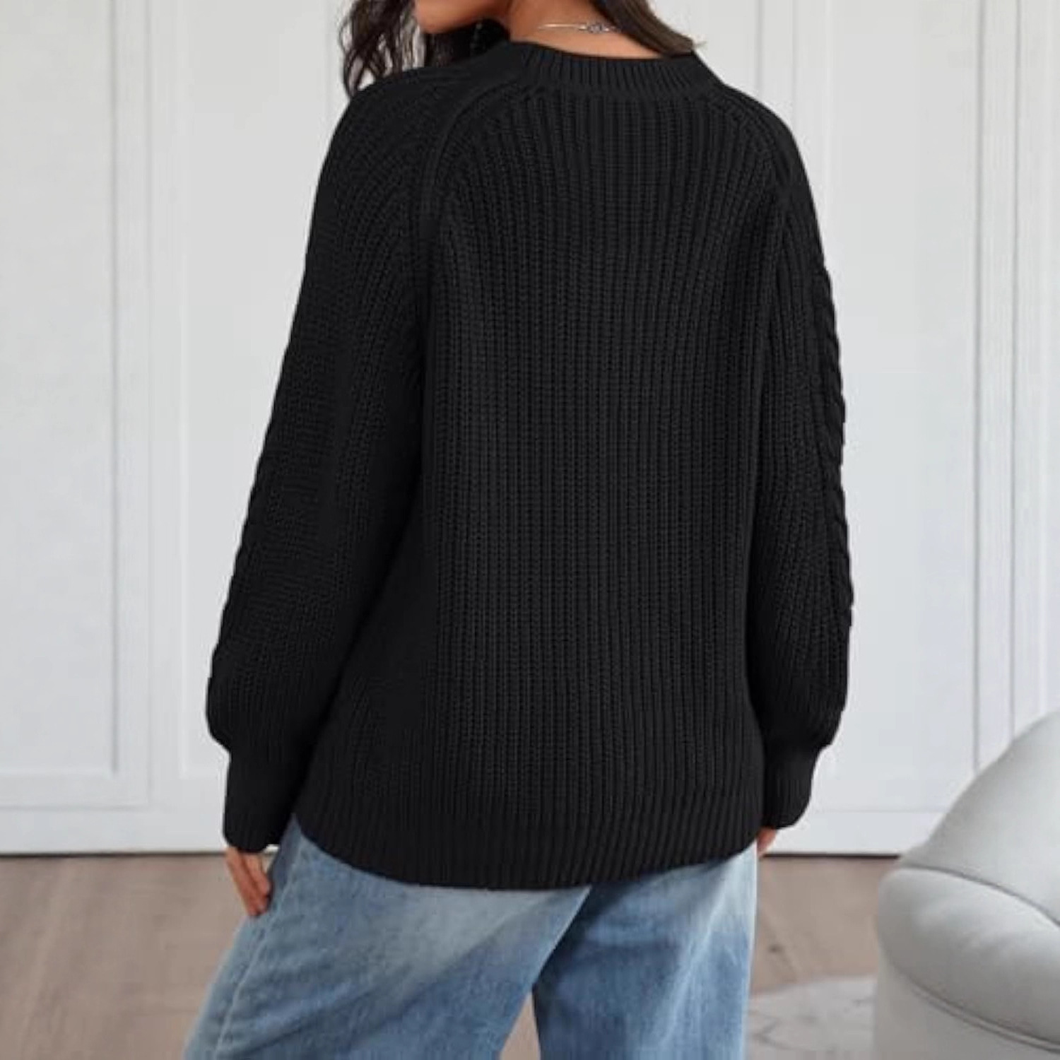 Women's Solid Color Crewneck Long Sleeve Sweater