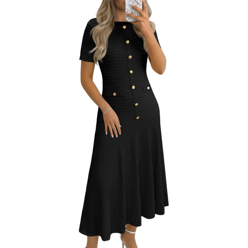 Elegant Solid Short-Sleeve Bodycon Knit Dress