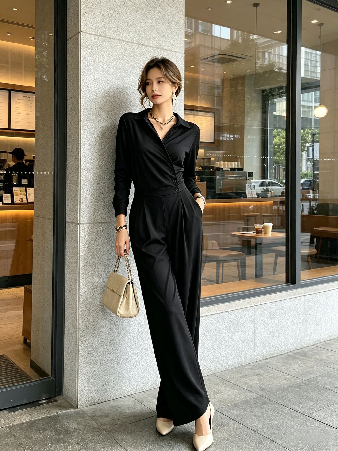 Minimalist High-Waist Long-Sleeve Jumpsuit