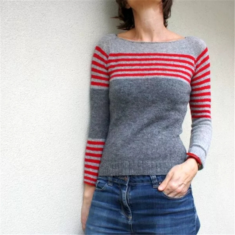 Women's Color-Block Crewneck Pullover Knit Sweater
