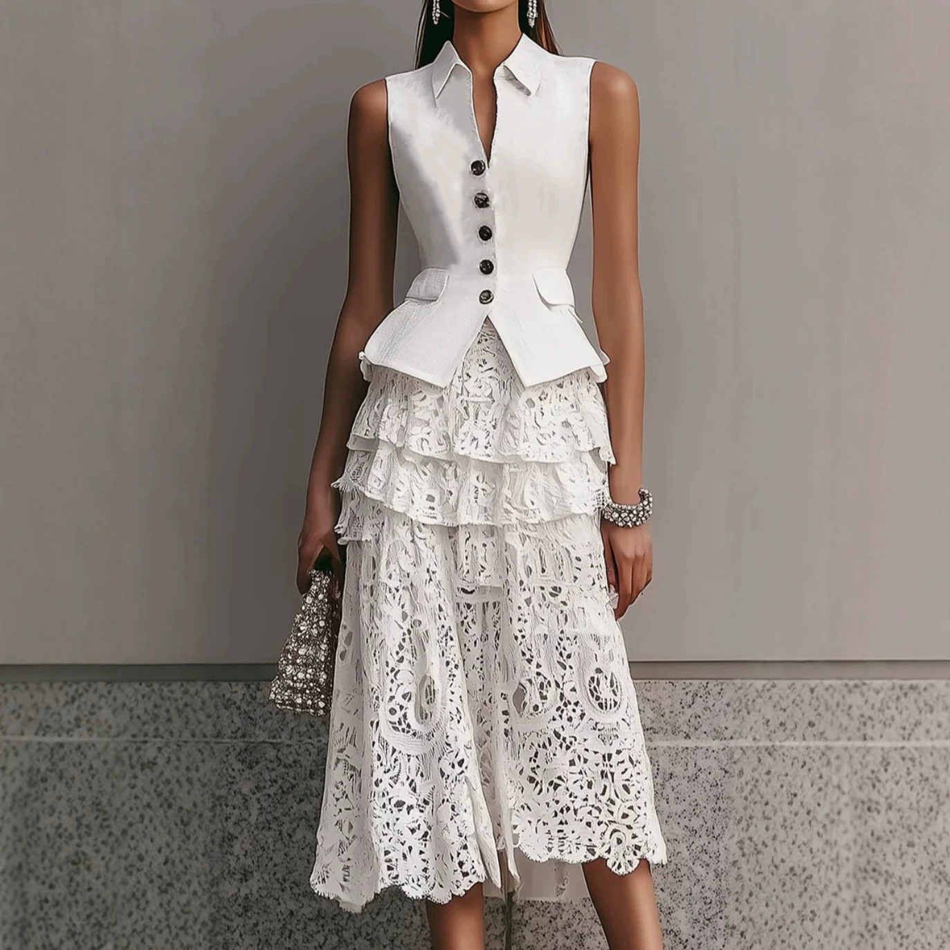 Slim-Fit Vest and Wide-Leg Pants Linen Set