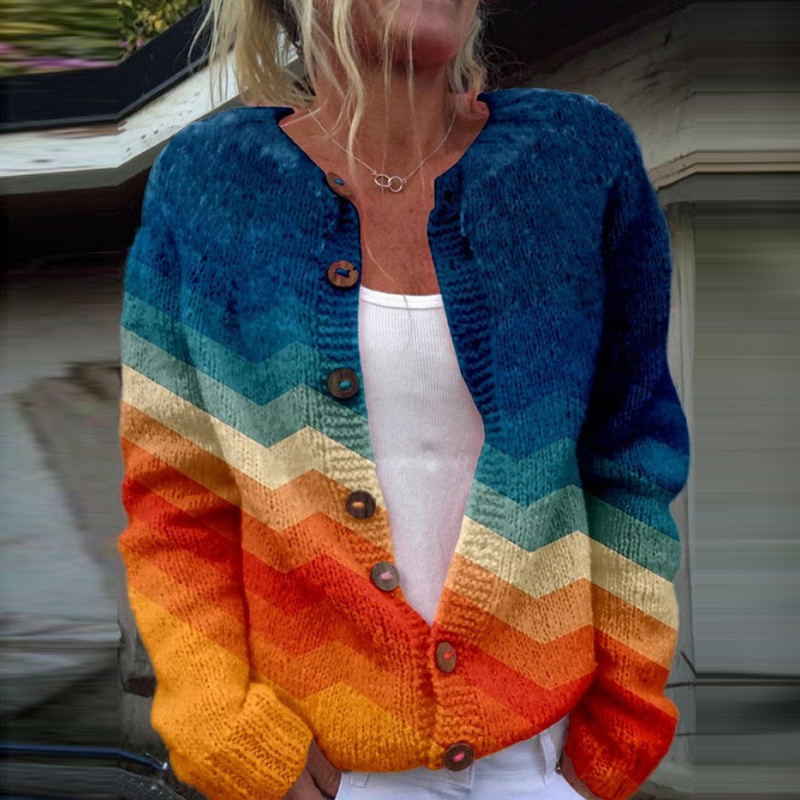 3D Digital Print Open-Front Knit Cardigan Sweater for Women