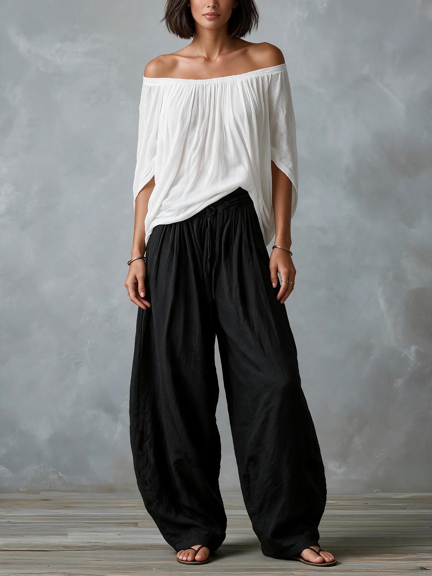 Women's Off-Shoulder Top & Wide-Leg Pants Set Casual Two-Piece