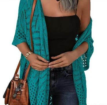 Plus Size Sheer Fringe Knit Bikini Cover-Up Beach Cardigan